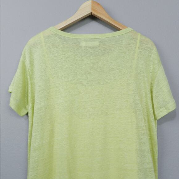 MOD REF Linen T Shirt Midi Dress Sz S Neon Yellow Sheer Knit Side Slit Shift - Picture 6 of 10